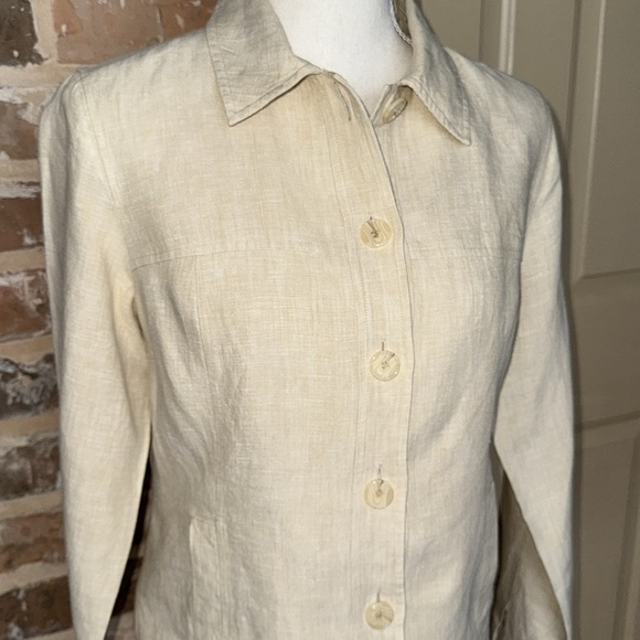 Magaschoni Linen Cropped Button-Front Jacket Shirt Pale Cream Yellow Lined Sz 6 - Picture 4 of 14